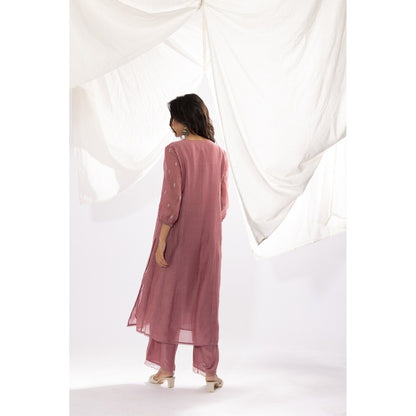 PANTS AND PAJAMAS Mauve Chanderi Mull Chikan Kurta with Pant (Set of 2)