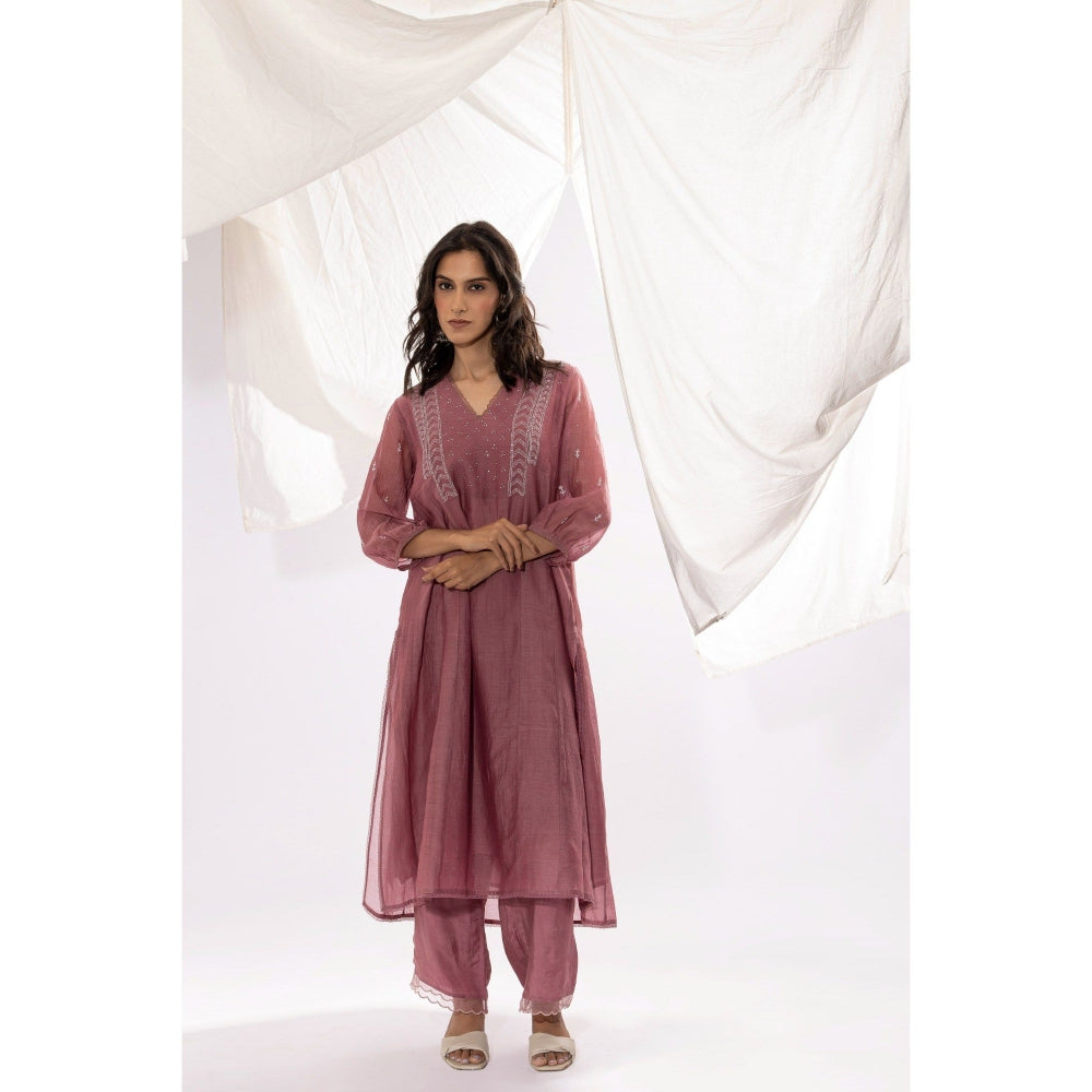 PANTS AND PAJAMAS Mauve Chanderi Mull Chikan Kurta