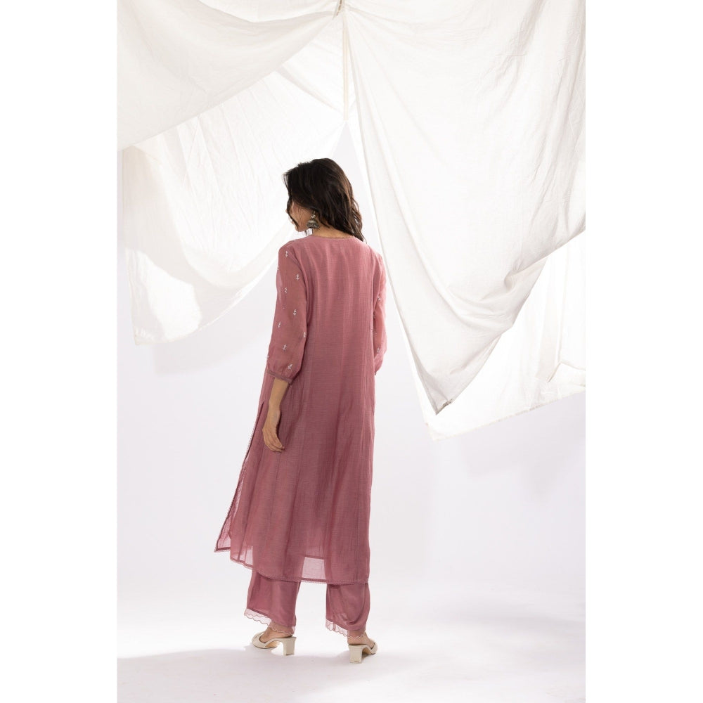 PANTS AND PAJAMAS Mauve Chanderi Mull Chikan Kurta