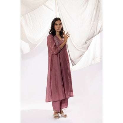 PANTS AND PAJAMAS Mauve Chanderi Mull Chikan Kurta
