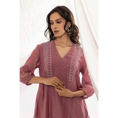 PANTS AND PAJAMAS Mauve Chanderi Mull Chikan Kurta