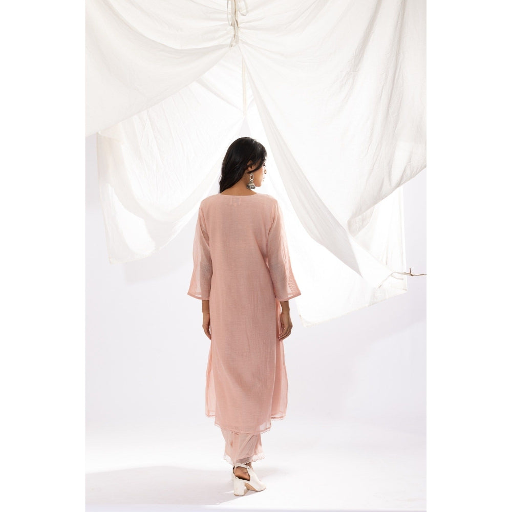 PANTS AND PAJAMAS Blush Pink Chanderi Mull Chikan Kurta