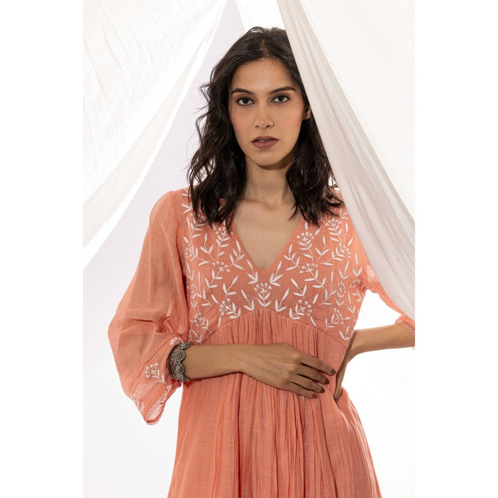 PANTS AND PAJAMAS Peach Chanderi Mull Chikan Kurta