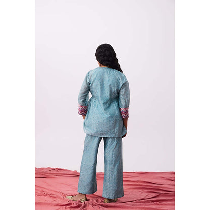 PANTS AND PAJAMAS Abhinaya Blue Printed Co-Ord