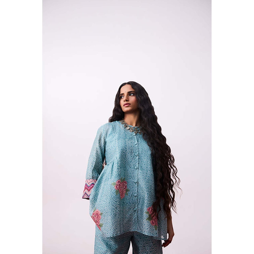 PANTS AND PAJAMAS Abhinaya Blue Printed Co-Ord