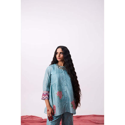 PANTS AND PAJAMAS Abhinaya Blue Printed Co-Ord