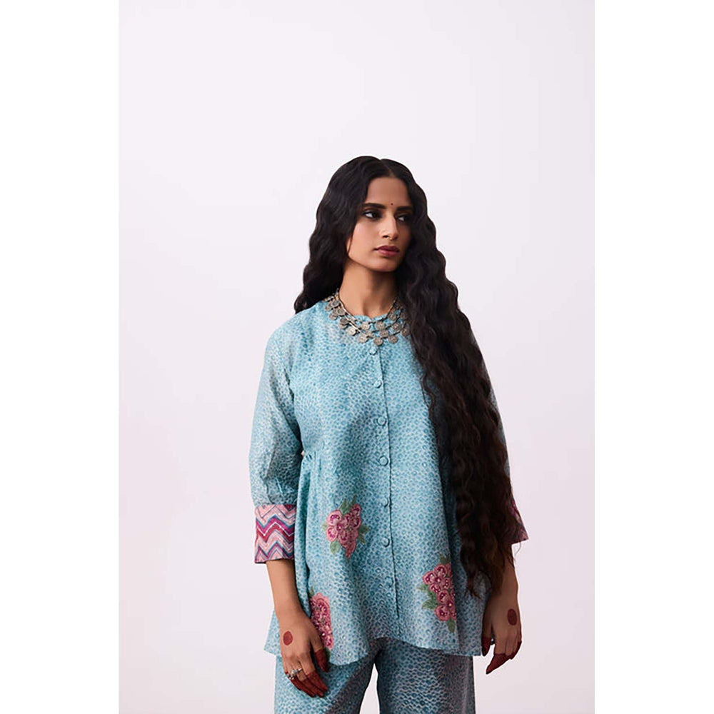 PANTS AND PAJAMAS Abhinaya Blue Printed Co-Ord