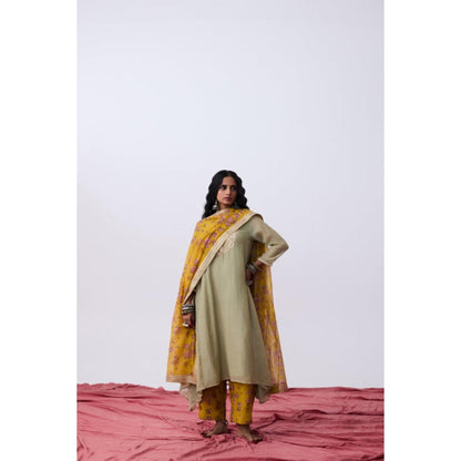 Pant AND PAJAMAS Women Chanderi Grey Kurta with Pant and Dupatta