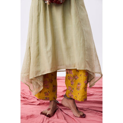 Pant AND PAJAMAS Women Chanderi Grey Kurta with Pant and Dupatta