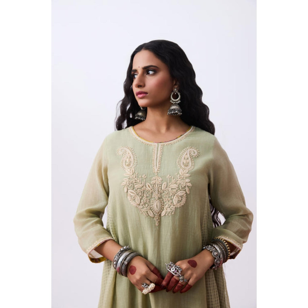 Pant AND PAJAMAS Women Chanderi Grey Kurta with Pant and Dupatta