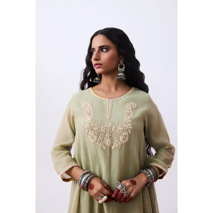 Pant AND PAJAMAS Women Chanderi Grey Kurta with Pant and Dupatta