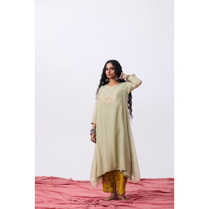 Pant AND PAJAMAS Women Chanderi Grey Kurta with Pant and Dupatta