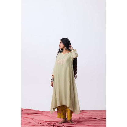 Pant AND PAJAMAS Women Chanderi Grey Kurta with Pant
