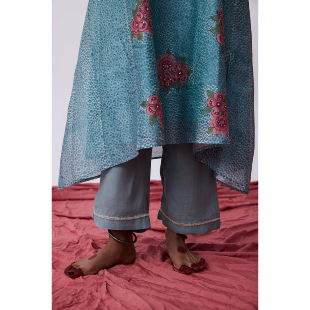 Pant AND PAJAMAS Women Cotton Silk Blue Kurta with Pant and Dupatta