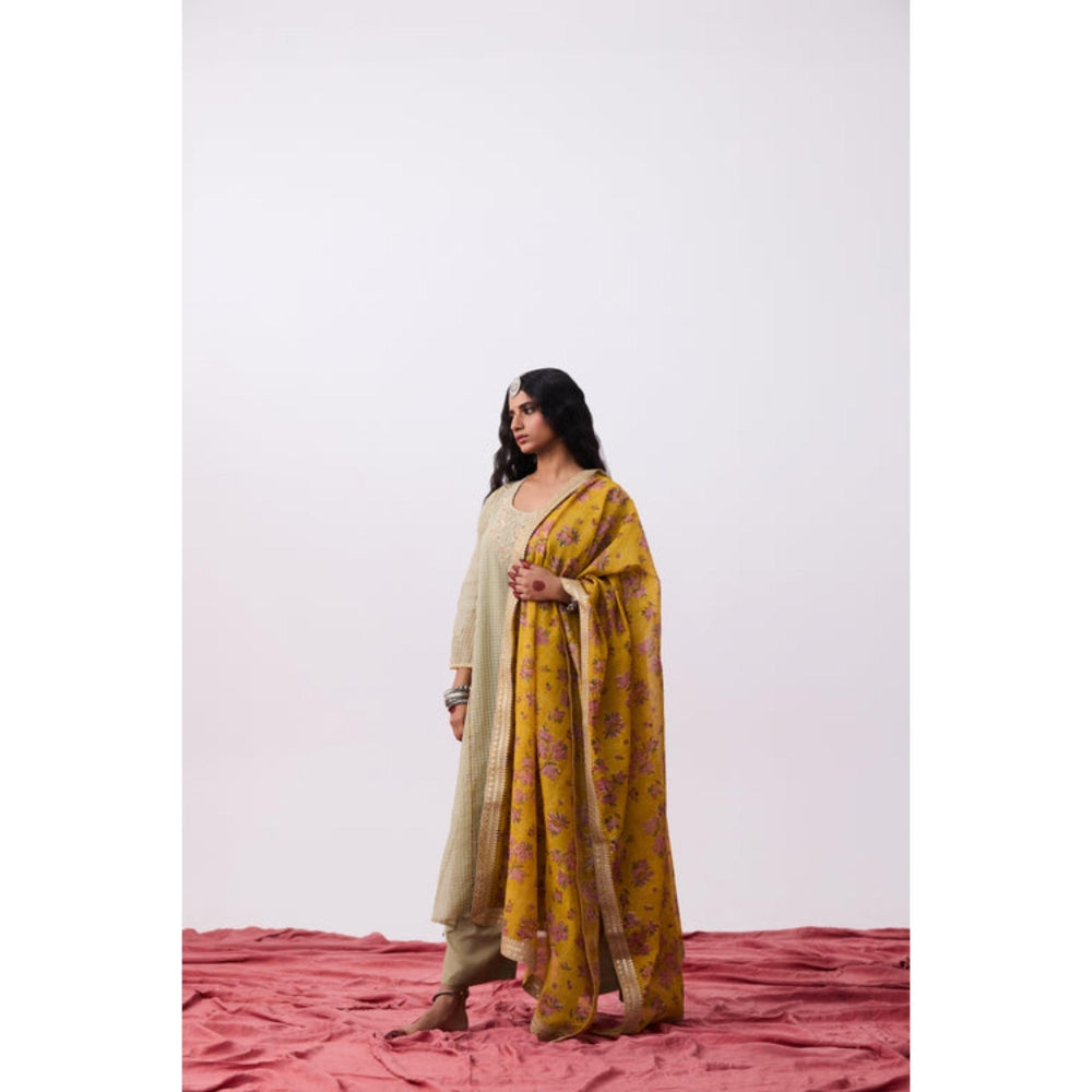 Pant AND PAJAMAS Women Cotton Silk Beige Kurta with Pant and Dupatta