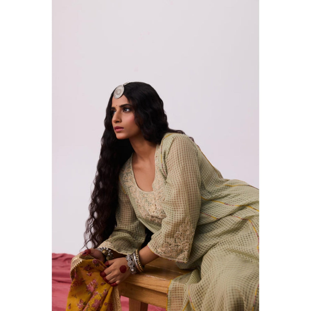 Pant AND PAJAMAS Women Cotton Silk Beige Kurta with Pant and Dupatta