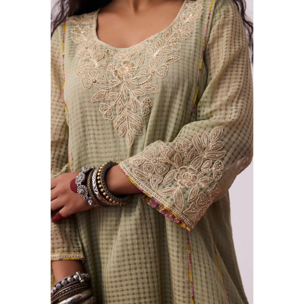 Pant AND PAJAMAS Women Cotton Silk Beige Kurta with Pant and Dupatta