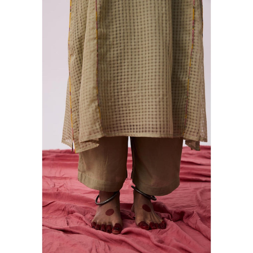 Pant AND PAJAMAS Women Cotton Silk Beige Kurta with Pant and Dupatta
