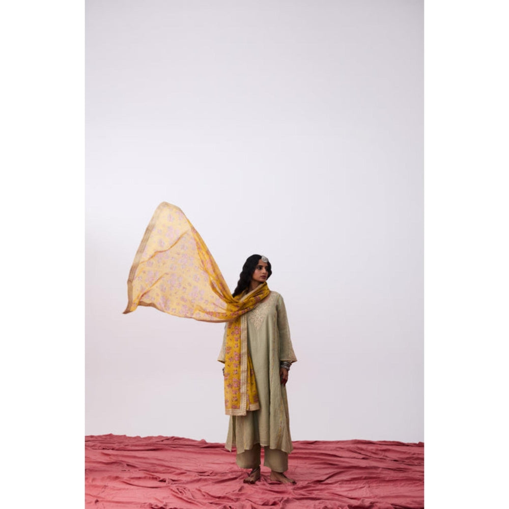 Pant AND PAJAMAS Women Cotton Silk Beige Kurta with Pant and Dupatta