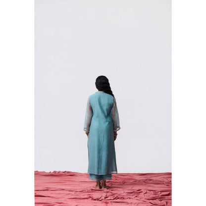 Pant AND PAJAMAS Women Cotton Silk Blue Kurta with Pant