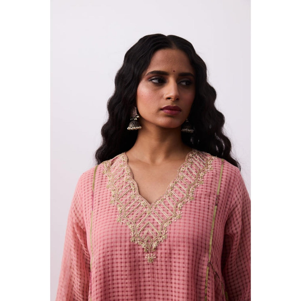 Pant AND PAJAMAS Women Cotton Silk Pink Kurta with Pant