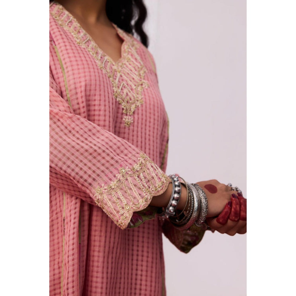 Pant AND PAJAMAS Women Cotton Silk Pink Kurta with Pant