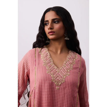 Pant AND PAJAMAS Women Cotton Silk Pink Kurta with Pant