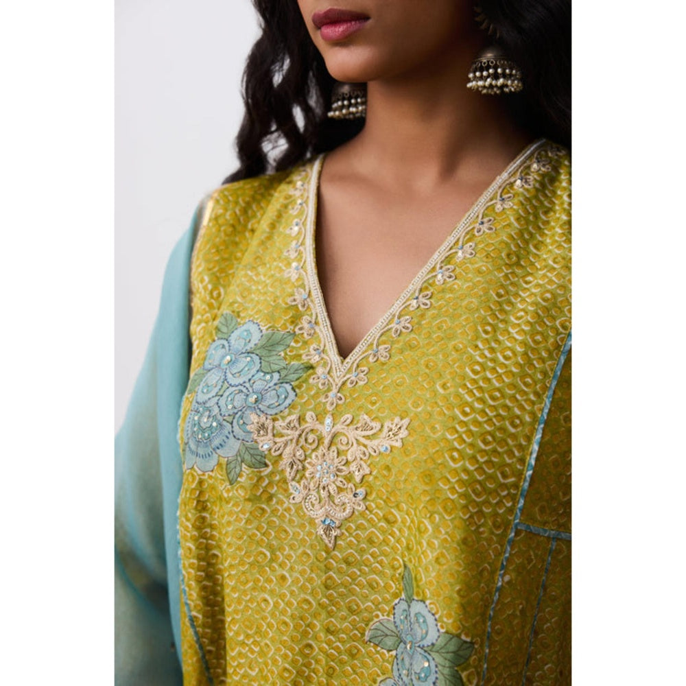 Pant AND PAJAMAS Women Cotton Silk Green Kurta with Pant and Dupatta
