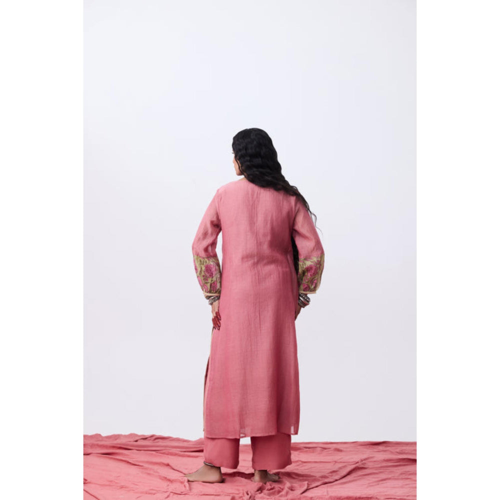 Pant AND PAJAMAS Women Cotton Silk Pink Kurta with Pant and Dupatta