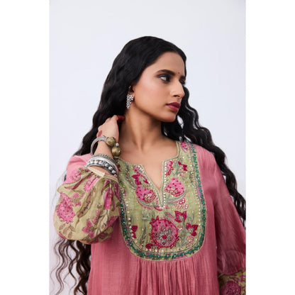 Pant AND PAJAMAS Women Cotton Silk Pink Kurta with Pant and Dupatta