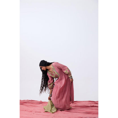 Pant AND PAJAMAS Women Cotton Silk Pink Kurta with Pant