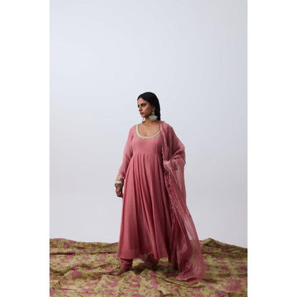 Pant AND PAJAMAS Women Chanderi Pink Kurta with Churidar