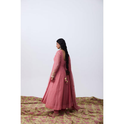 Pant AND PAJAMAS Women Chanderi Pink Kurta with Churidar