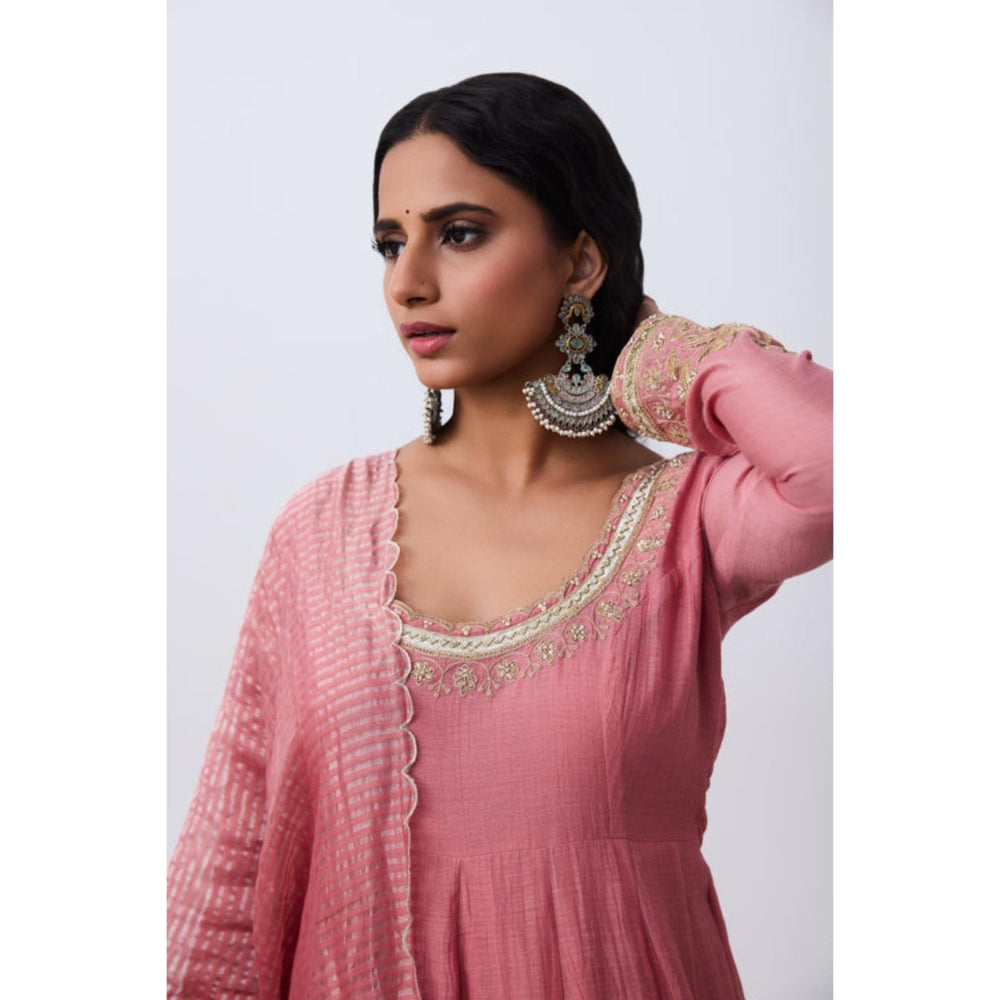 Pant AND PAJAMAS Women Chanderi Pink Kurta with Churidar