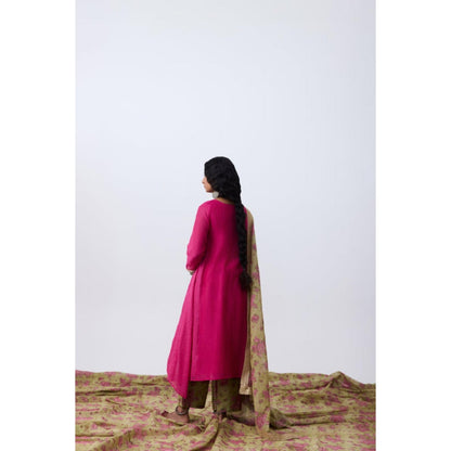 Pant AND PAJAMAS Women Chanderi Pink Kurta with Pant and Dupatta