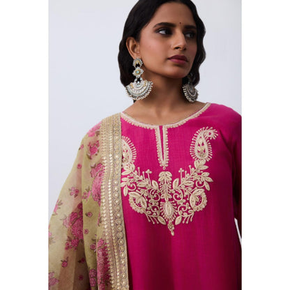 Pant AND PAJAMAS Women Chanderi Pink Kurta with Pant