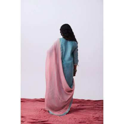 Pant AND PAJAMAS Women Cotton Silk Blue Kurta with Pant