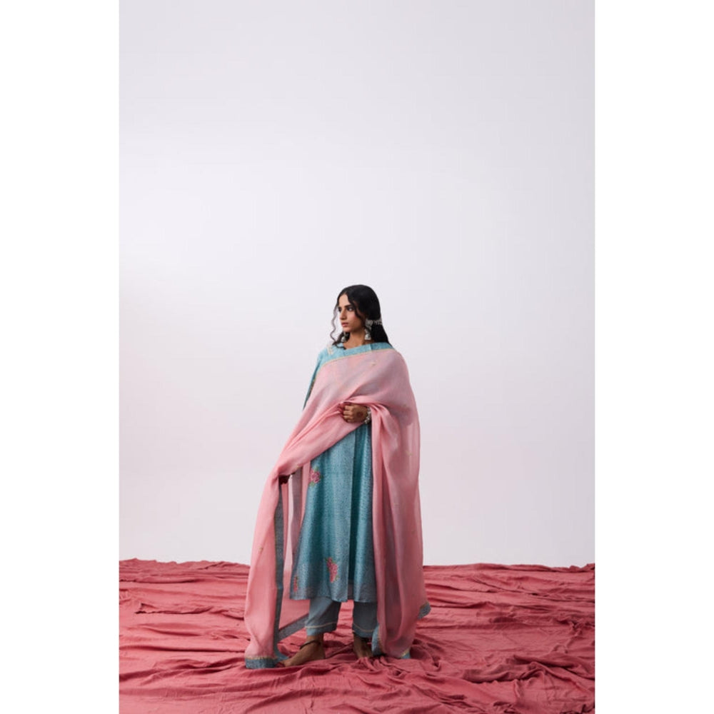 Pant AND PAJAMAS Women Cotton Silk Blue Kurta with Pant and Dupatta