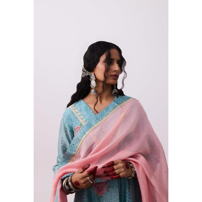 Pant AND PAJAMAS Women Cotton Silk Blue Kurta with Pant and Dupatta