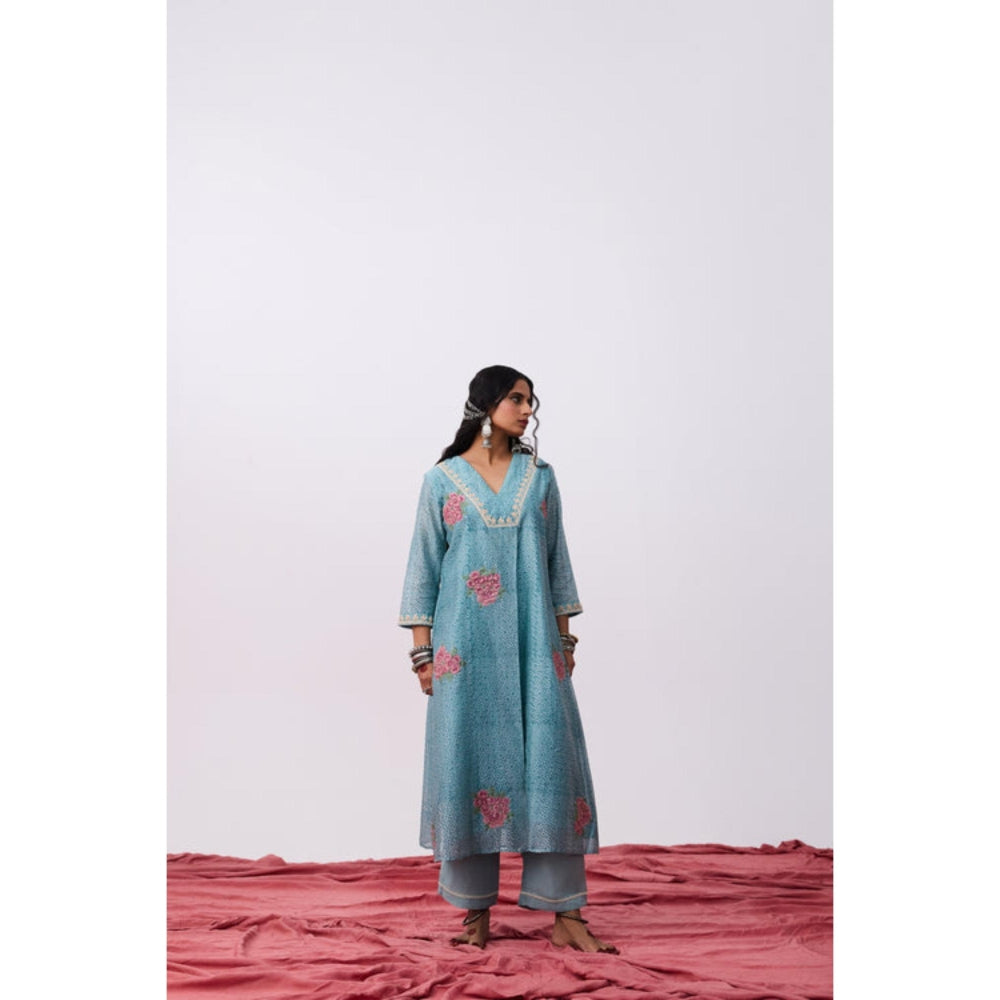 Pant AND PAJAMAS Women Cotton Silk Blue Kurta with Pant and Dupatta