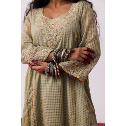 PANTS AND PAJAMAS Arunima Embroidered Grey Kurta