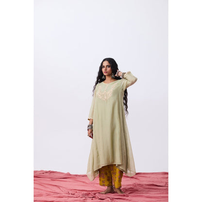 PANTS AND PAJAMAS Aangan Embroidered Beige Kurta
