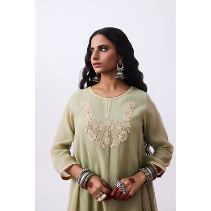 PANTS AND PAJAMAS Aangan Embroidered Beige Kurta