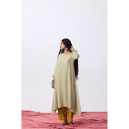 PANTS AND PAJAMAS Aangan Embroidered Beige Kurta
