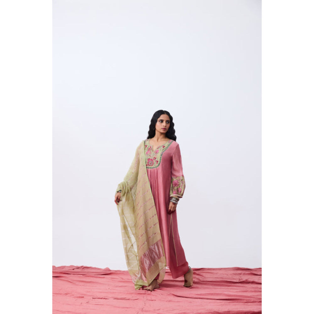 PANTS AND PAJAMAS Nupura Embroidered Pink Kurta