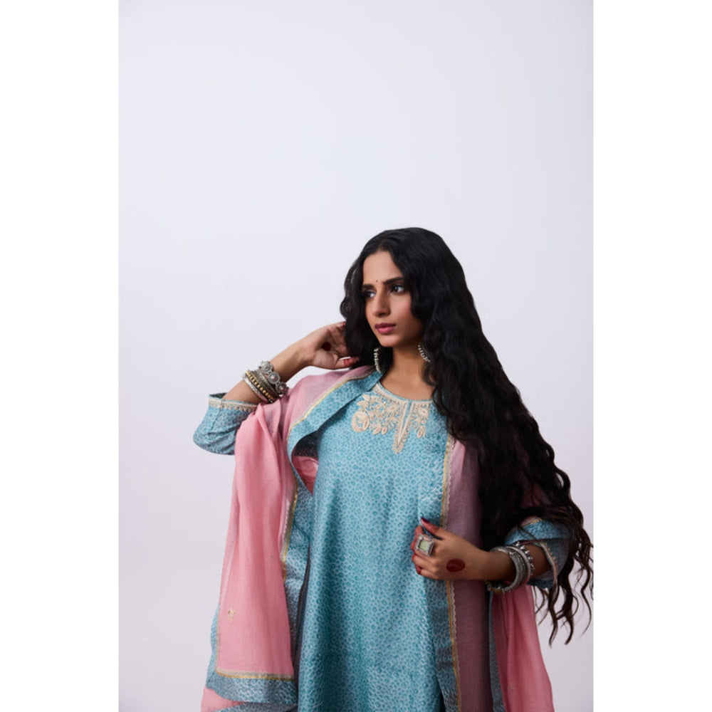 PANTS AND PAJAMAS Adya Blue Printed Kurta