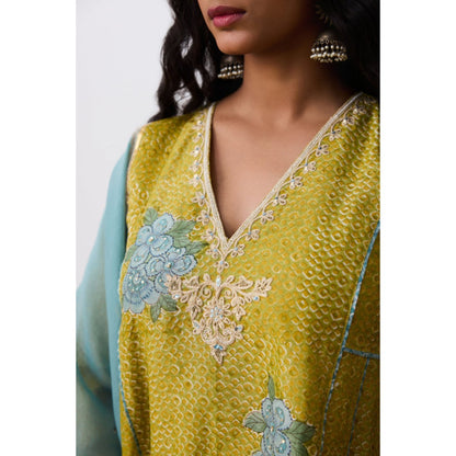 PANTS AND PAJAMAS Nayaab Green Printed Kurta