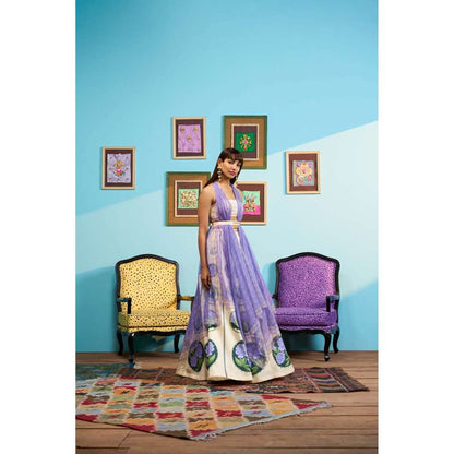 Papa Don't Preach by Shubhika Cream Soft Serve Swirl Lehenga With Blouse, Jacket And Belt