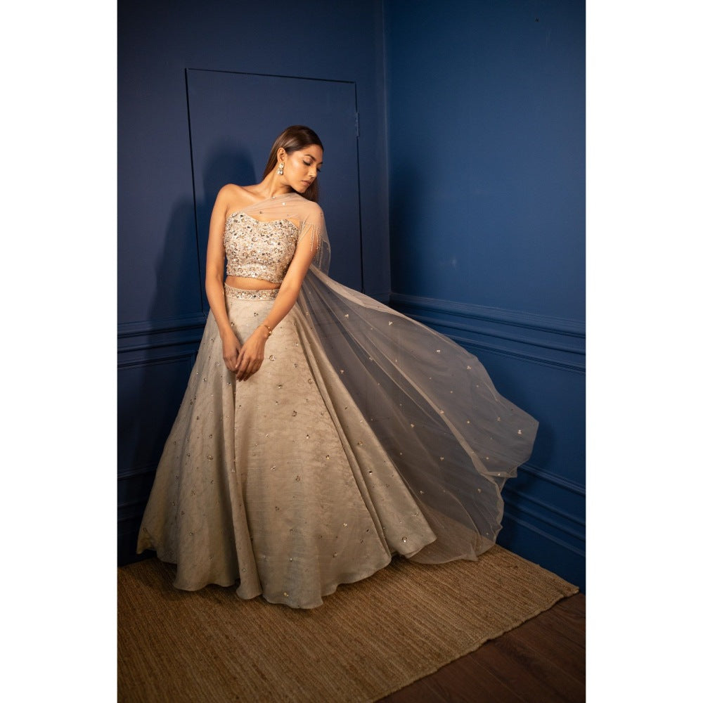 PARUL GANDHI Borage Beige Top & Lehenga (Set of 2)
