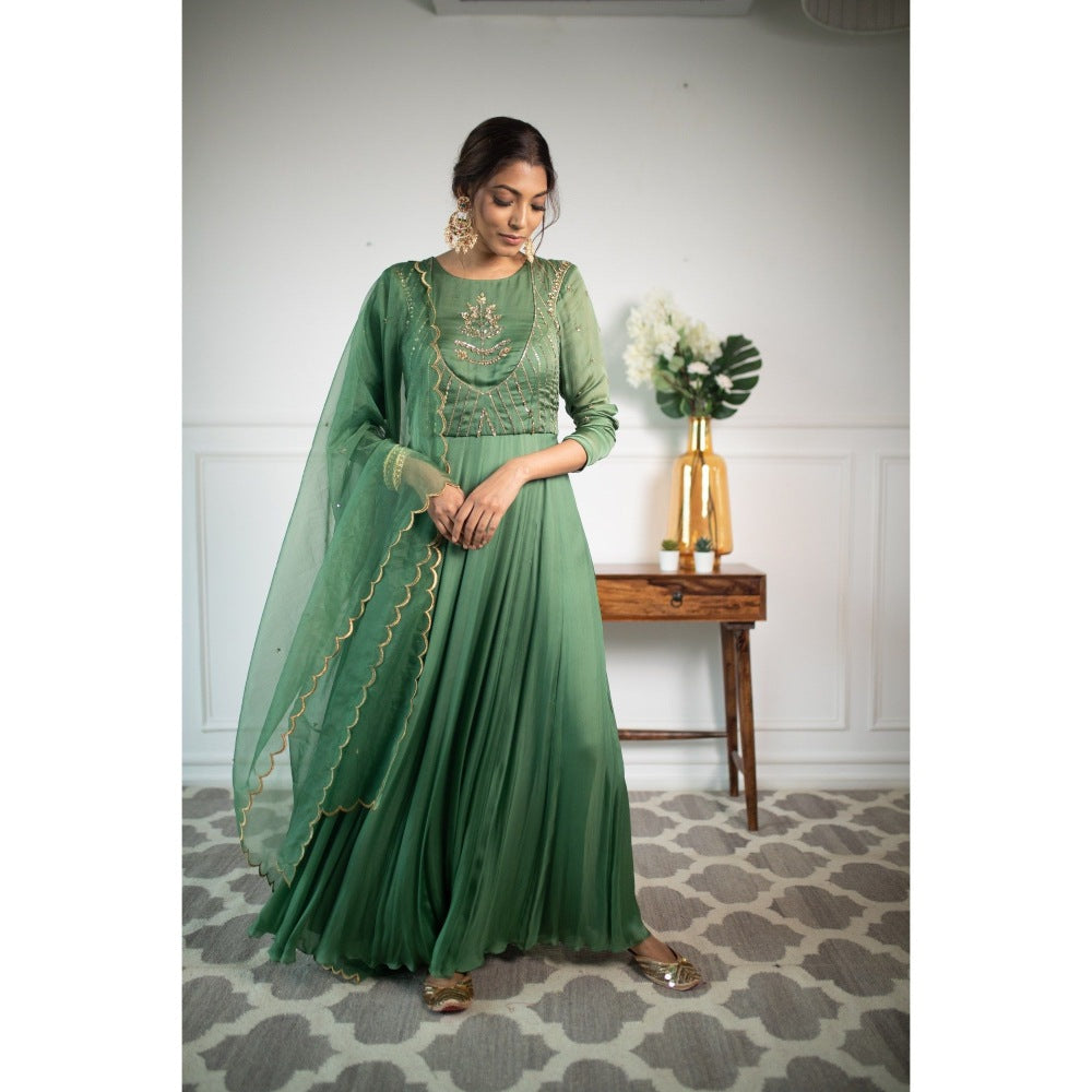 PARUL GANDHI Fresh Green Anarkali with Dupatta (Set of 2)